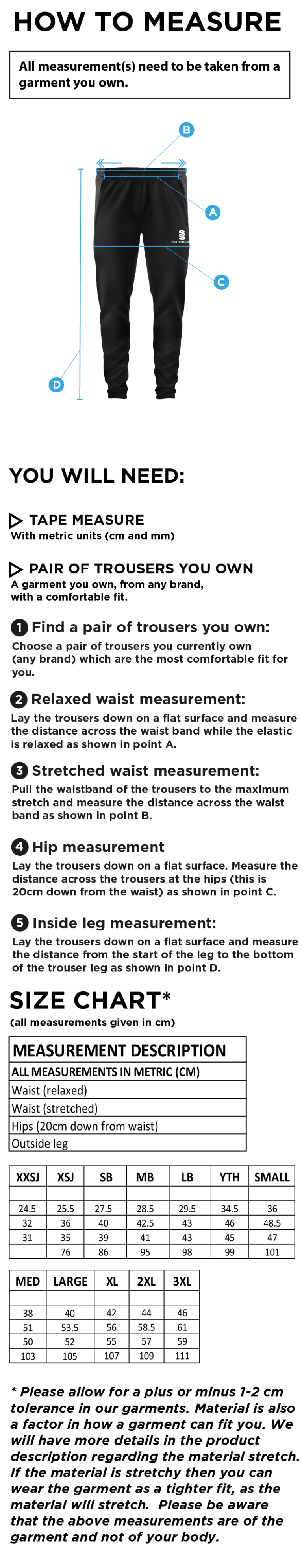 Crosby CC Tek Slim Pant - Size Guide