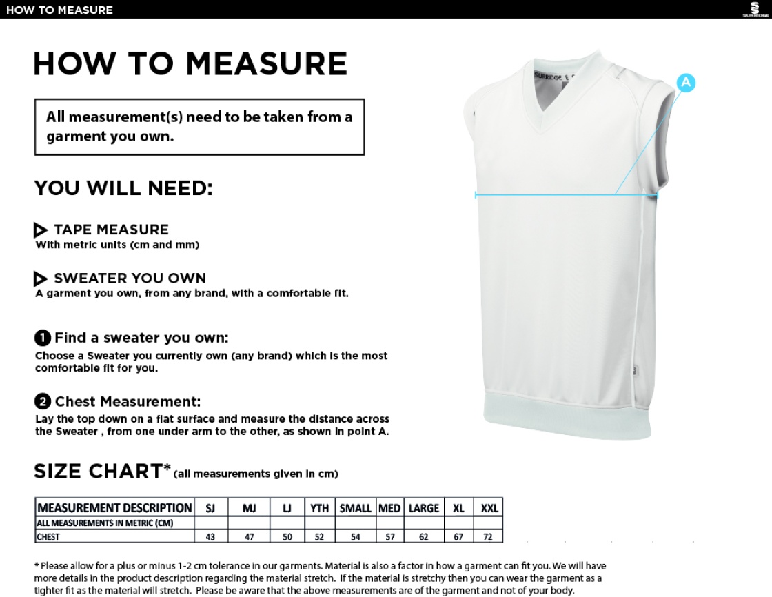 Crosby CC Sleeveless Sweater White Trim - Size Guide