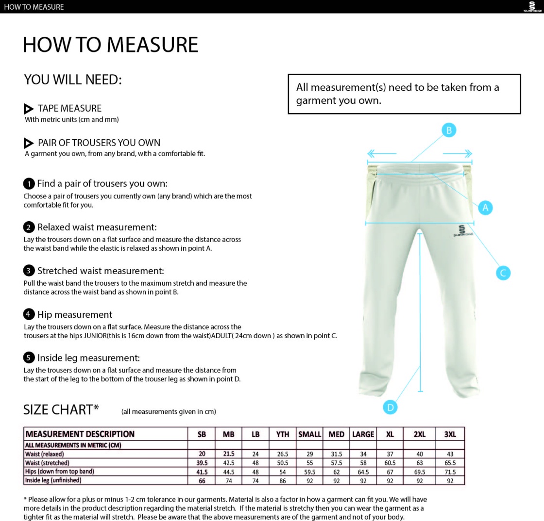 Crosby CC Standard Playing Pant - Size Guide