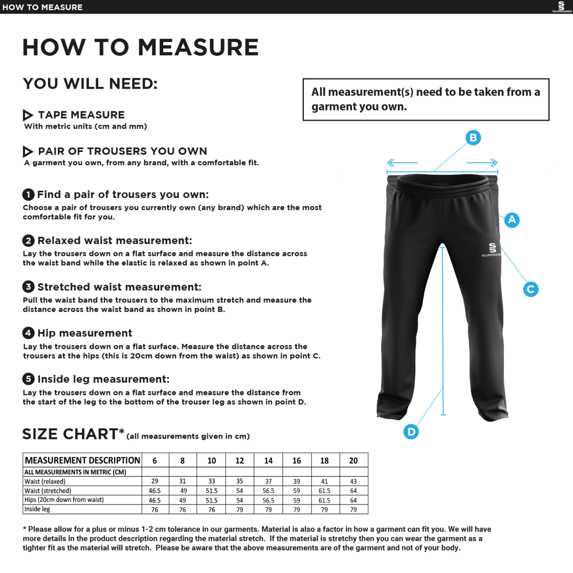 Crosby CC Women's Poplin Track Pant - Size Guide