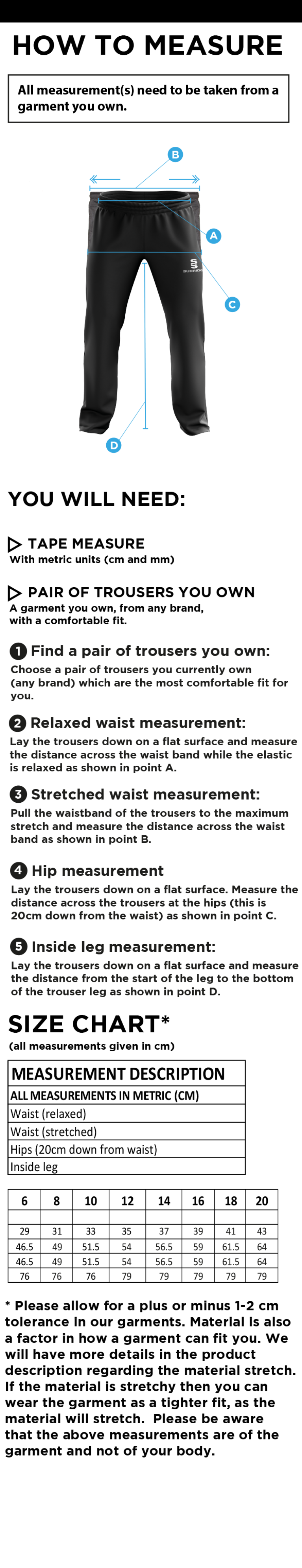 Crosby CC Women's Poplin Track Pant - Size Guide