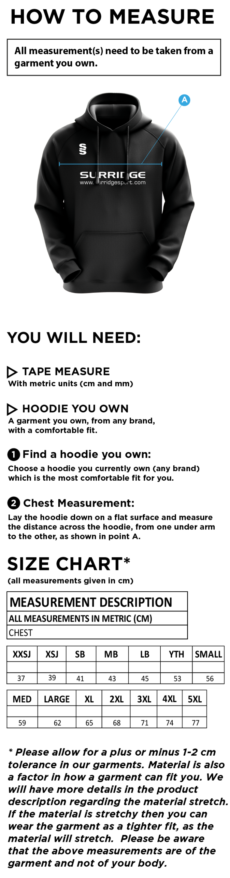 Crosby CC Blade Hoody Black/White - Size Guide