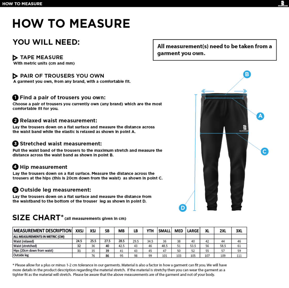 Crosby CC Tek Slim Pant - Size Guide