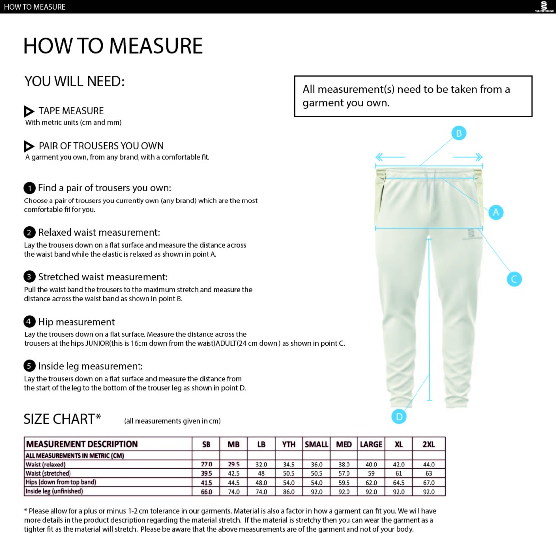 Crosby CC Tek Playing Pant - Size Guide