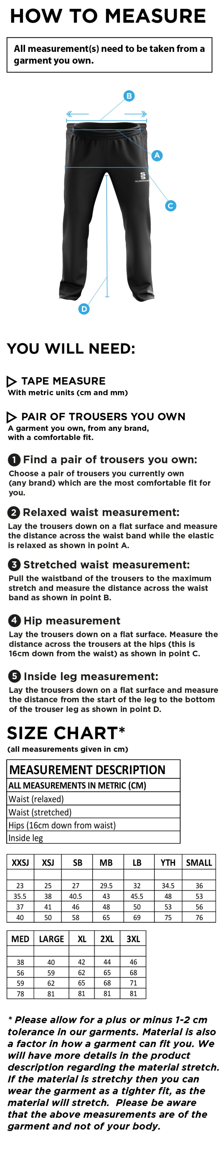 Crosby CC Poplin Track Pant - Size Guide