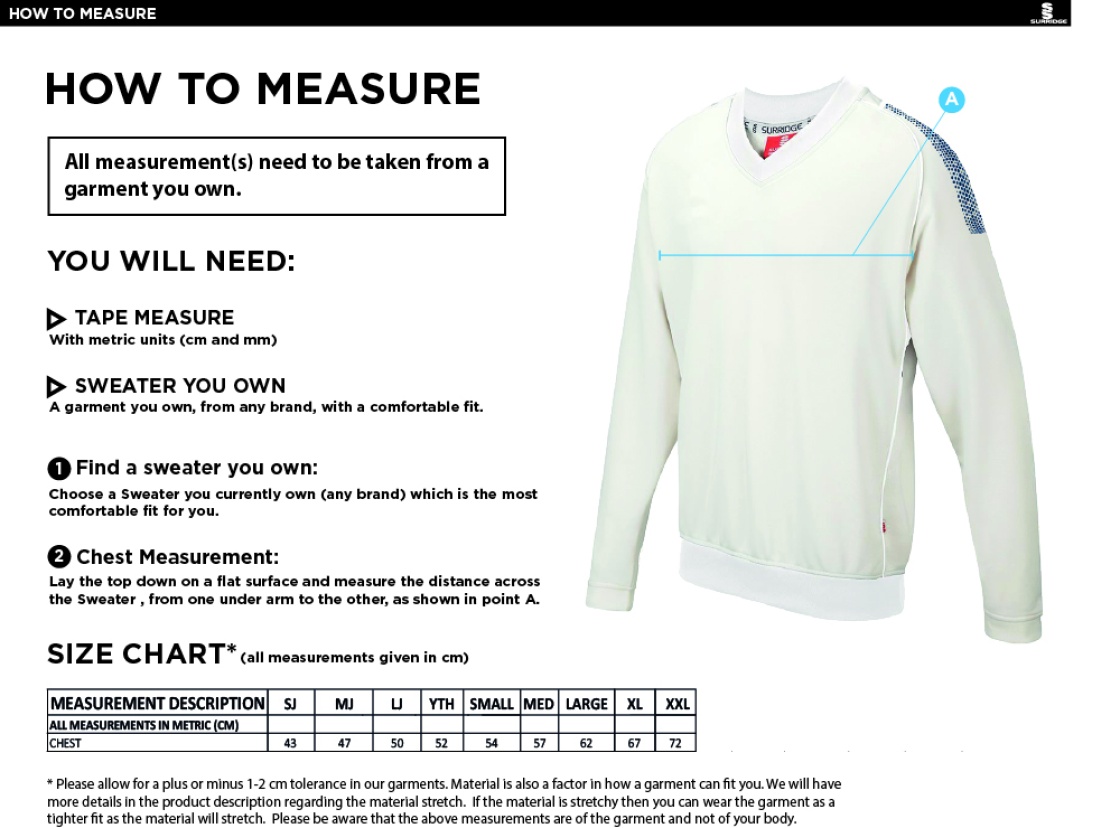 Crosby CC Long Sleeve Sweater White Trim - Size Guide