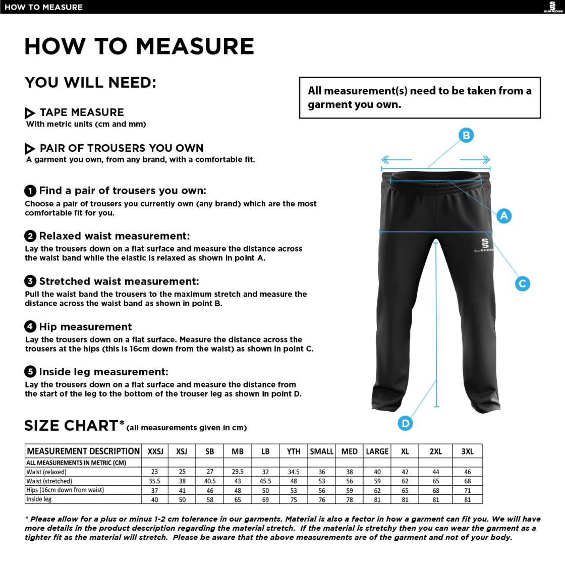 Crosby CC Poplin Track Pant - Size Guide